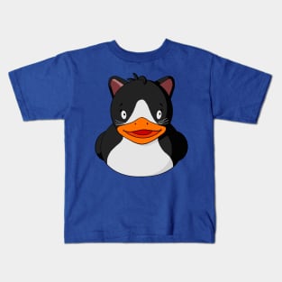 Black and White Tuxedo Cat Rubber Duck Kids T-Shirt